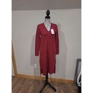 NWT Universal Standard Tesino‎ lg. Sleeve V neck Biking red midi dress Women XS